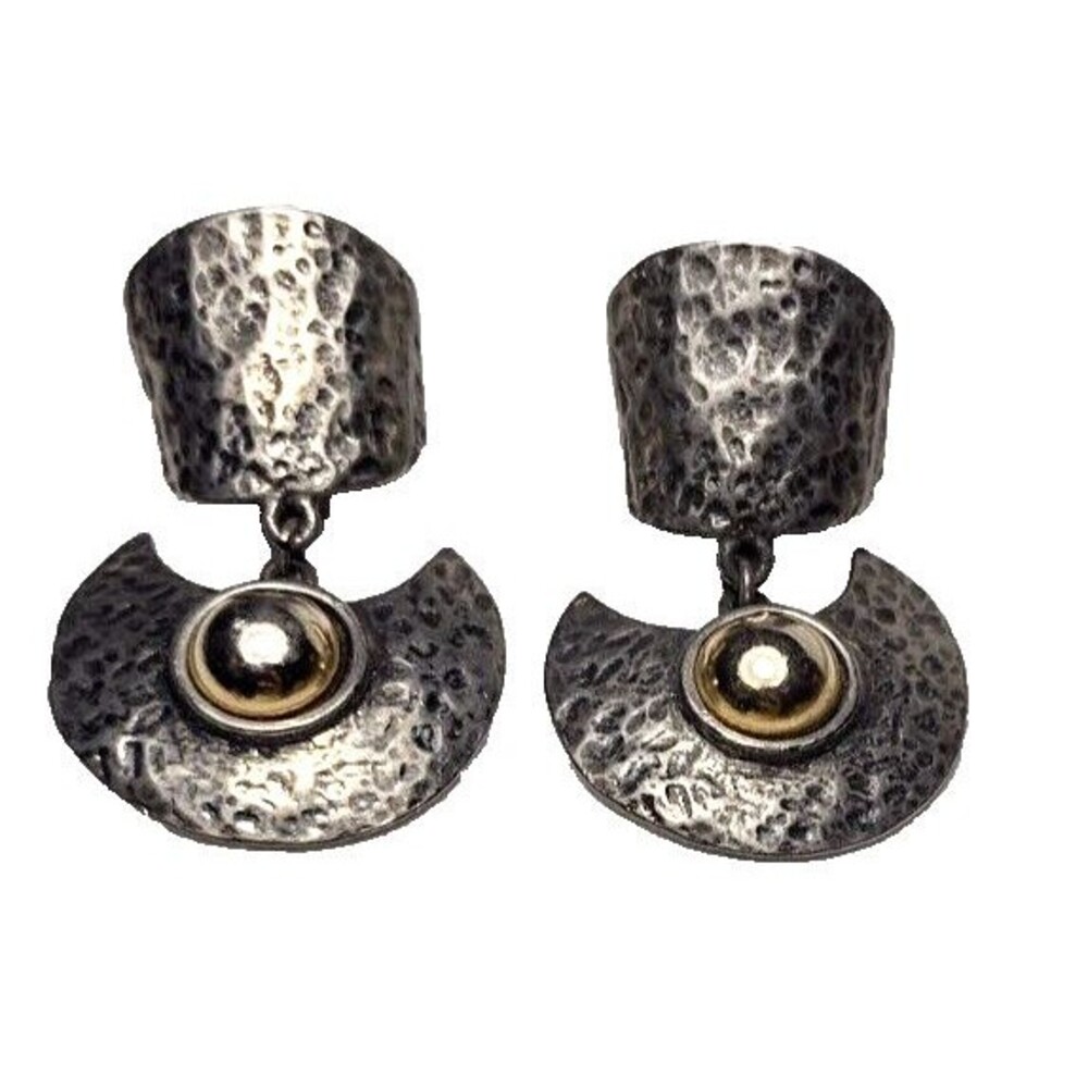 Vintage Brutalist Earrings Clip On Dangle Modernist MCM